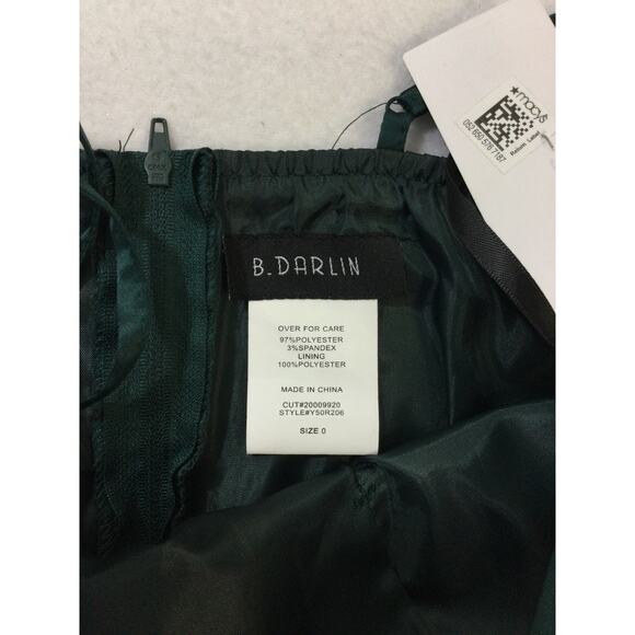 B DARLIN SZ 0 XS green satin bridesmaid formal party mini dress B146 - Picture 7 of 8